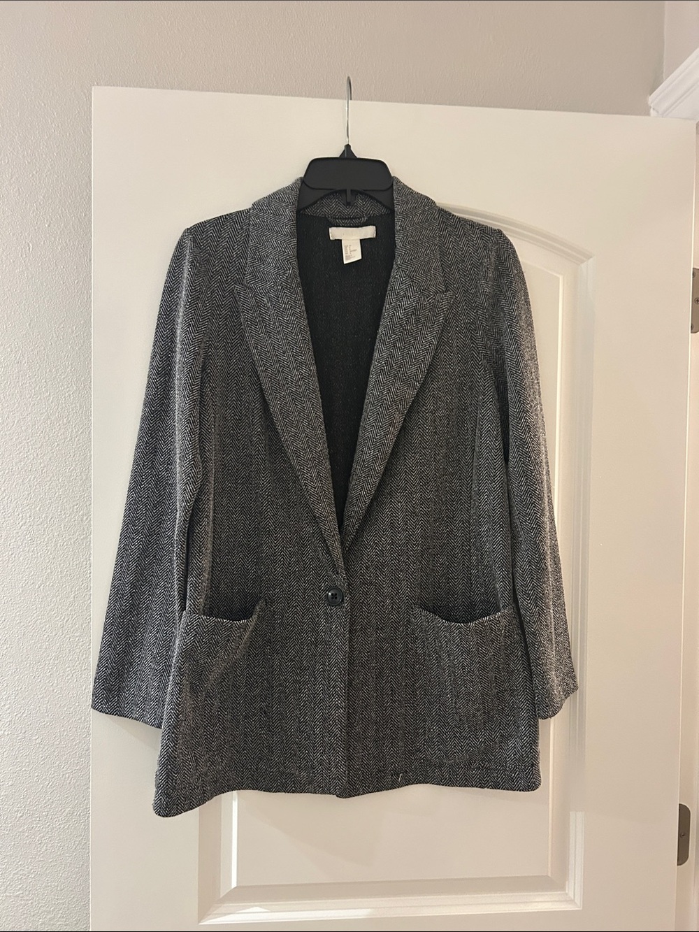 H&M Gray Herringbone Single-Button Blazer
